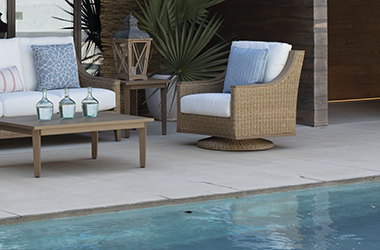 poolside sofa, chair and cocktail table