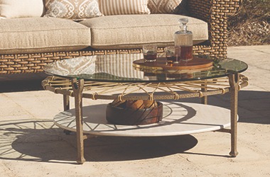 round cocktail table with glass top